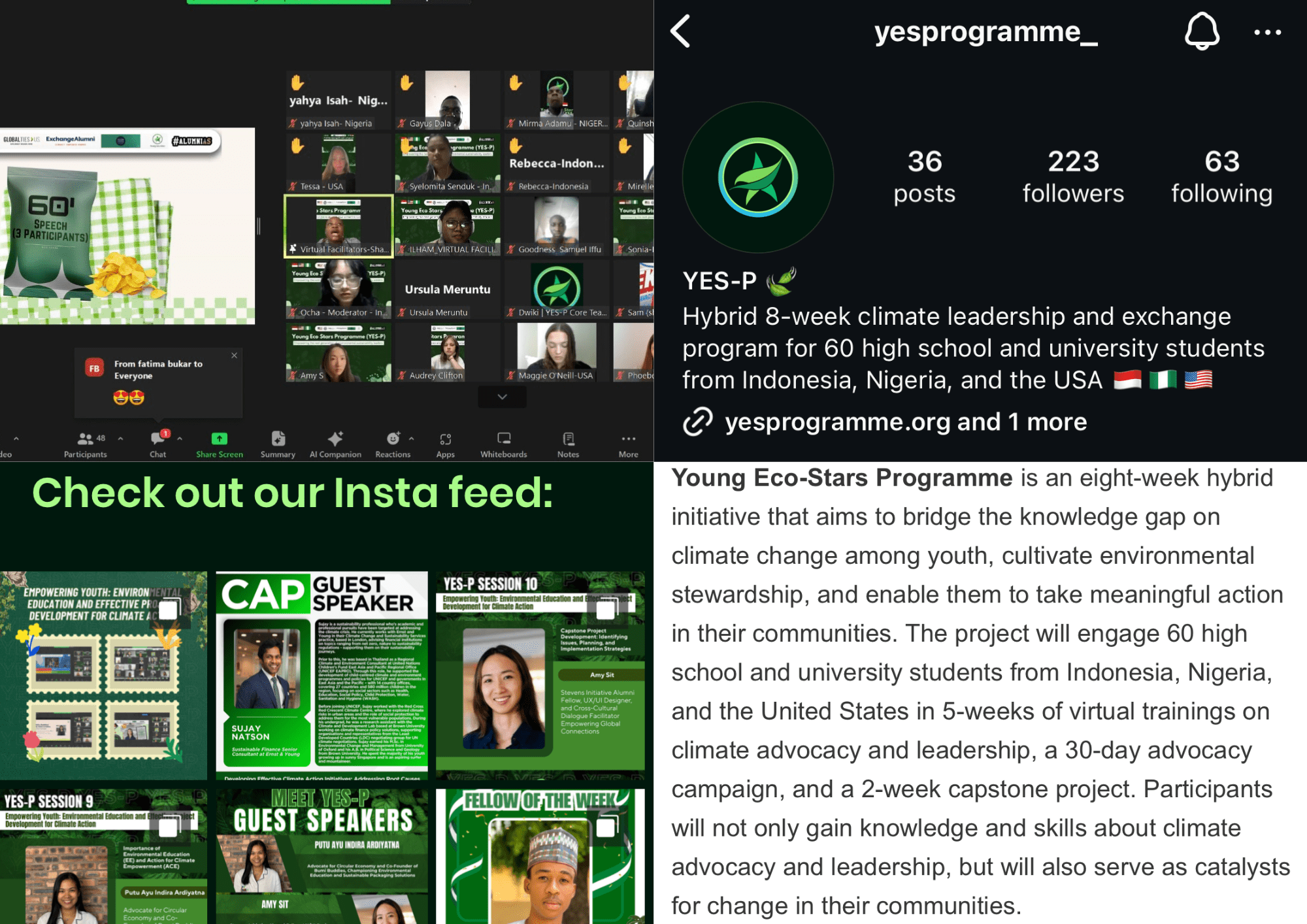 Samintang, as Team Lead and Curriculum Specialist, along with the entire YES-P team, is launching an 8-week climate leadership and exchange program for 60 high school and university students from Indonesia, Nigeria, and the USA.