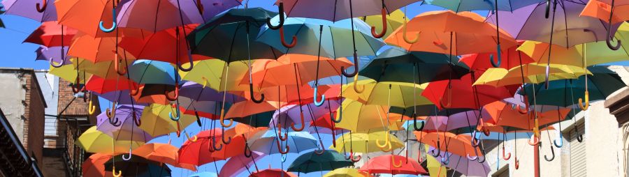 Street decorated with colorful umbrellas