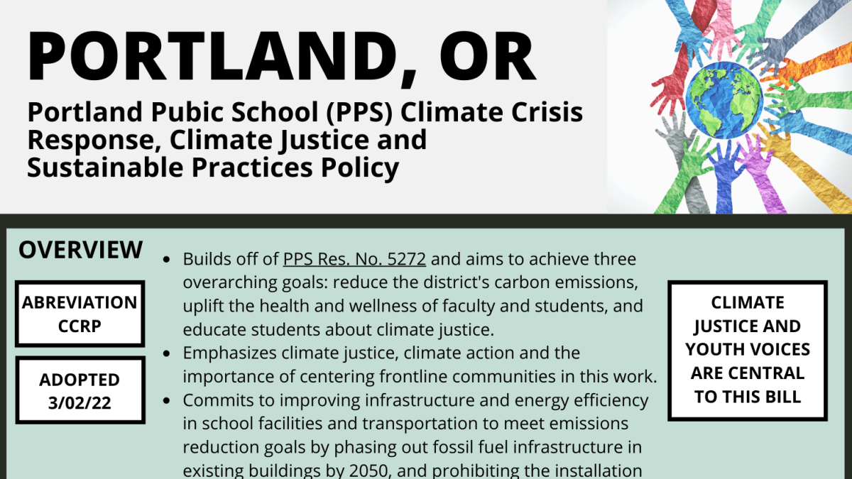 Portland Pubic School (PPS) Climate Crisis Response, Climate Justice and Sustainable Practices Policy