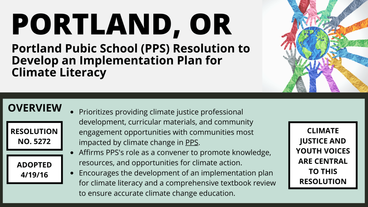 Portland Pubic School (PPS) Resolution to Develop an Implementation Plan for Climate Literacy