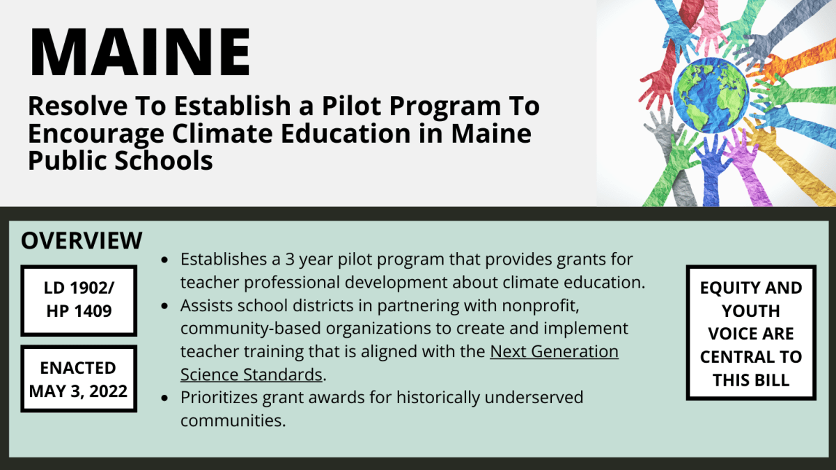 Maine - Pilot Program To Encourage Climate Education in Maine Public Schools