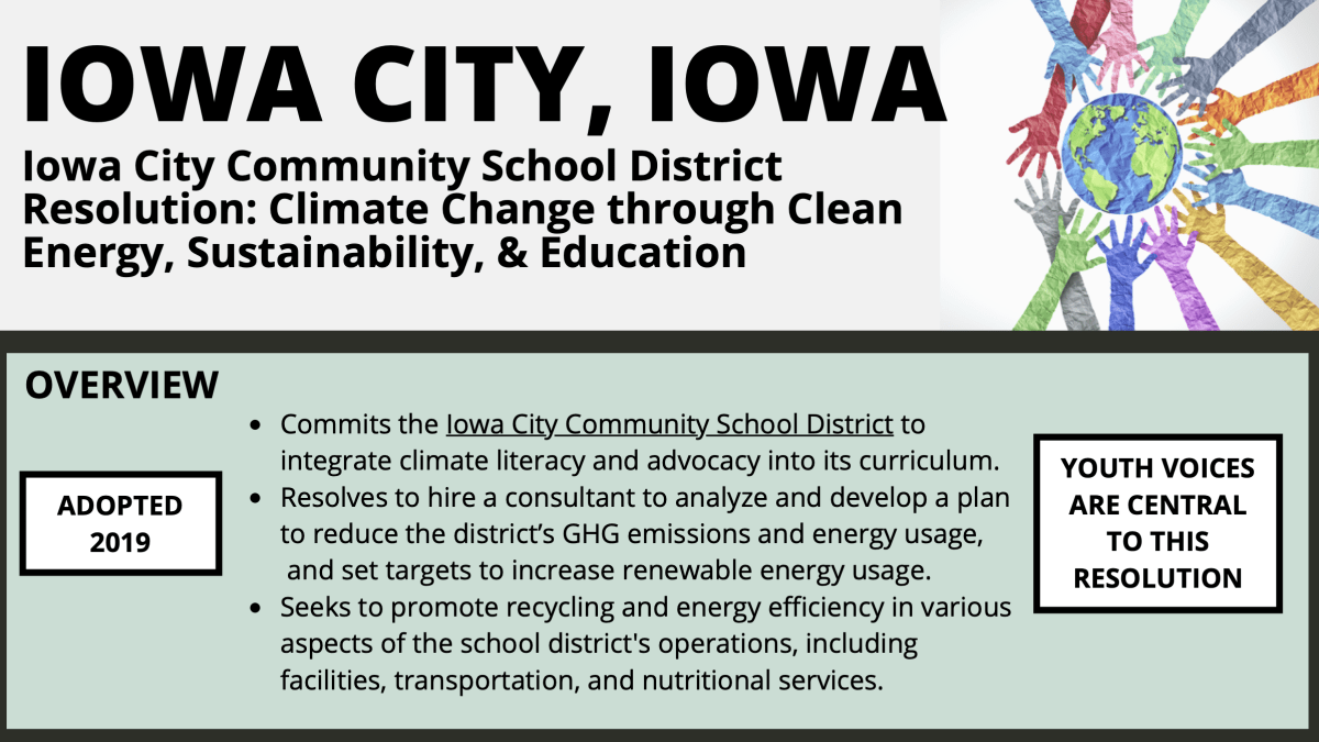 Iowa City Community School District Resolution: Climate Change through Clean Energy, Sustainability, & Education