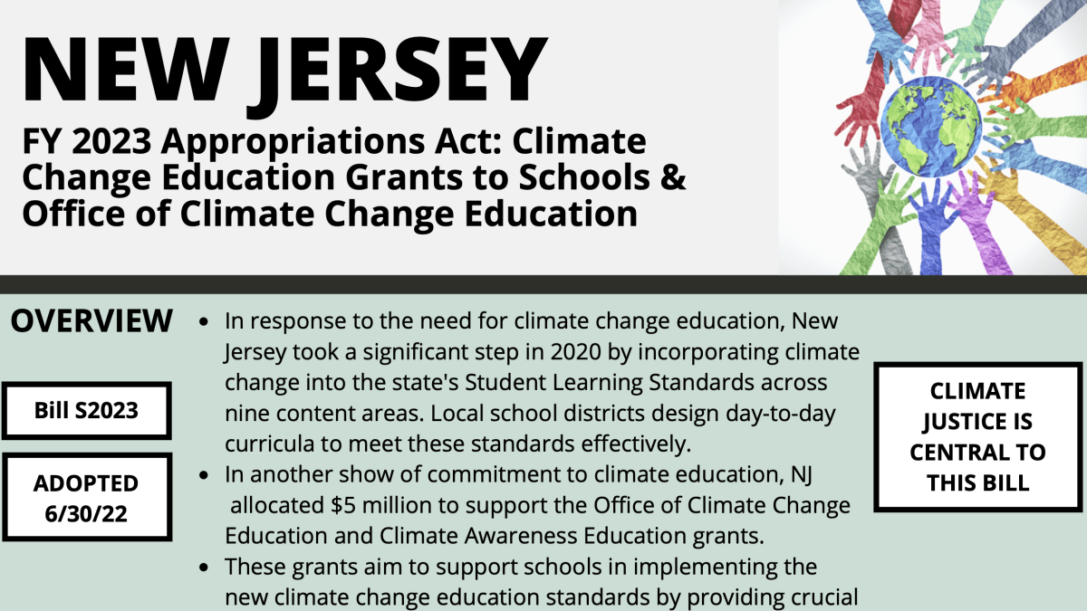 New Jersey Climate Change Education Grants to Schools & Office of Climate Change Education