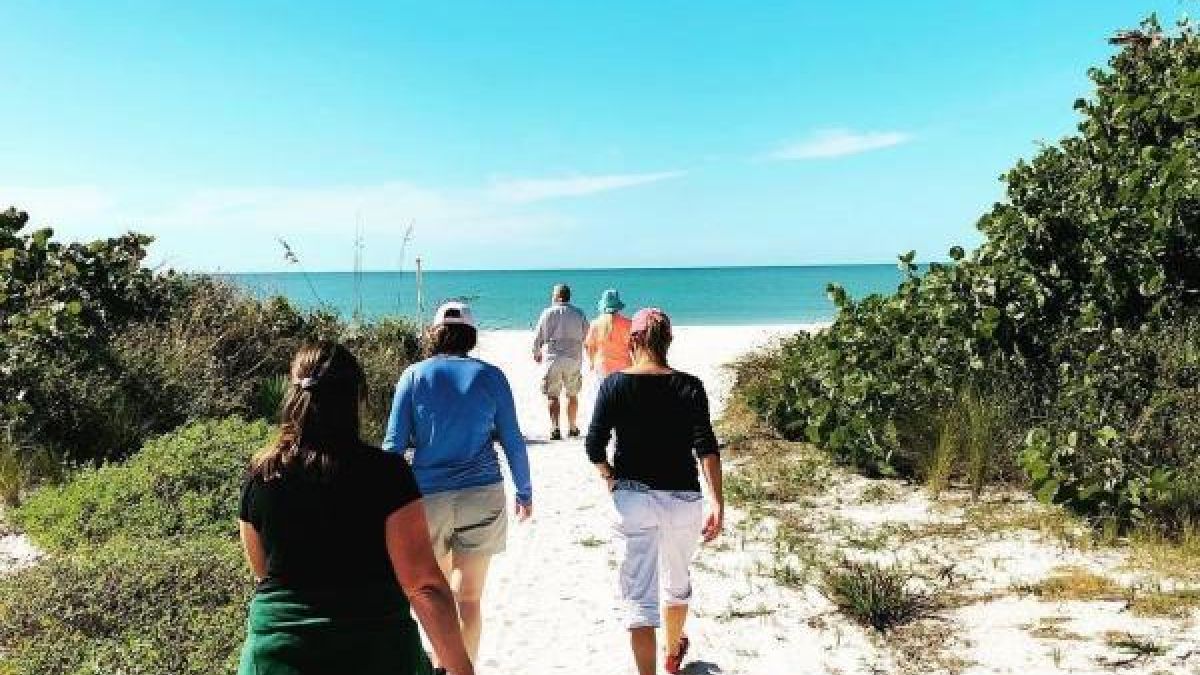 Educators from a previous program walk to onsite training at Keewaydin Island in Naples, Florida. Future WATERS participants will visit Keewaydin Island to record measurements and study how Florida coastlines are adapting to sea-level rise. Photo Credit: Dr. Heather Skaza Acosta