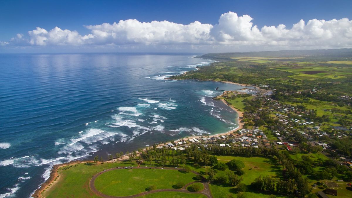 Blue sky and water and coast of Waialua Bay Hawaii