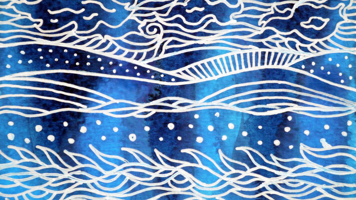 watercolor image with blue and white waves