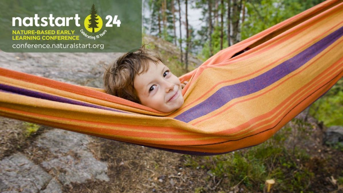 Kid in a hammock with the NatStart Conference logo in the upper left corner of the graphic