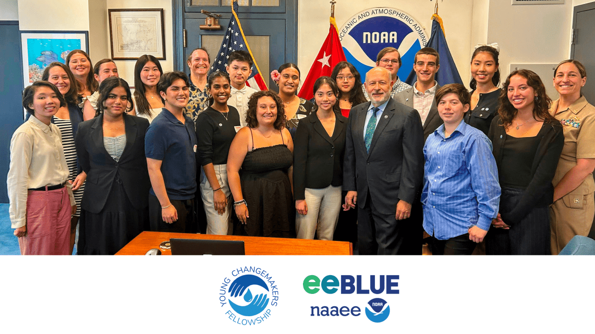 Group photo of eeBLUE Young Changemakers Fellowship with the eeBLUE and YCF logos on the bottom