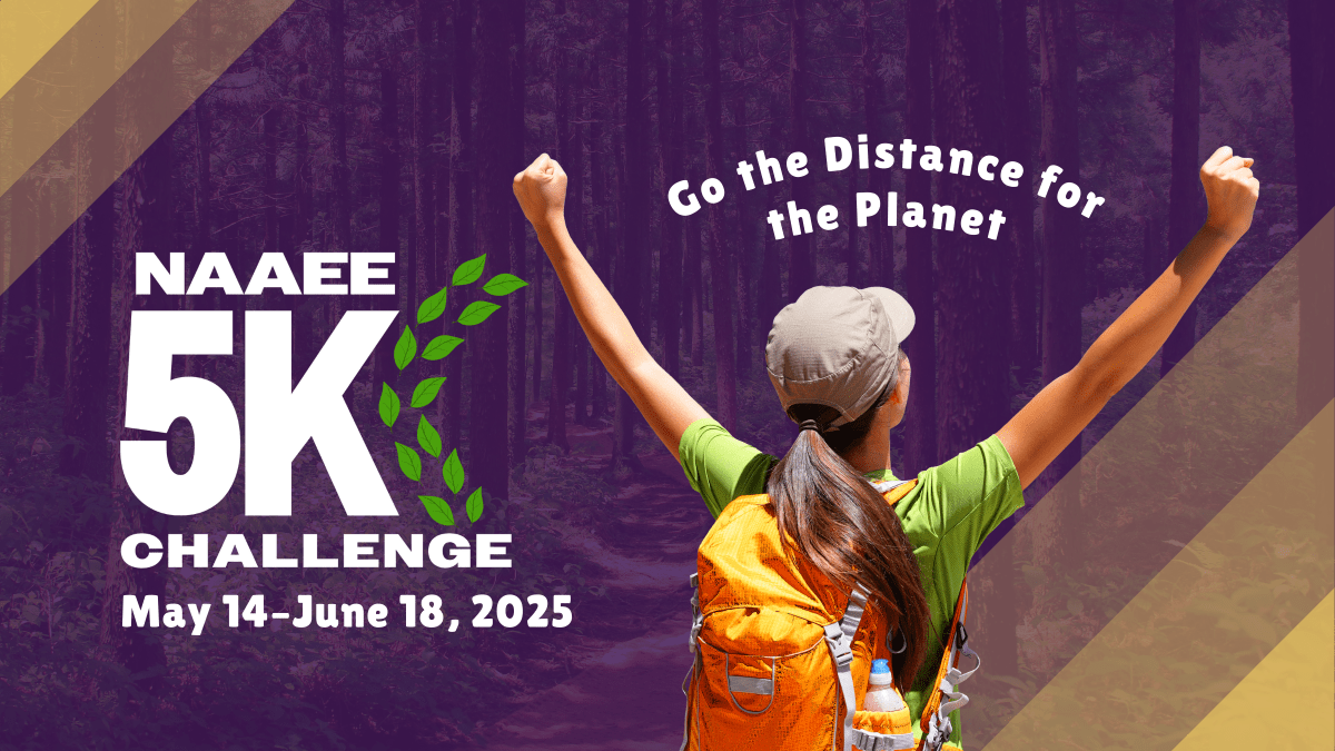 NAAEE 5K Challenge "Go the Distance for the Planet" girl standing in power pose against purple background