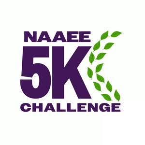 Purple text says, "NAAEE 5K Challenge," and a wavy column of green leaves on the right