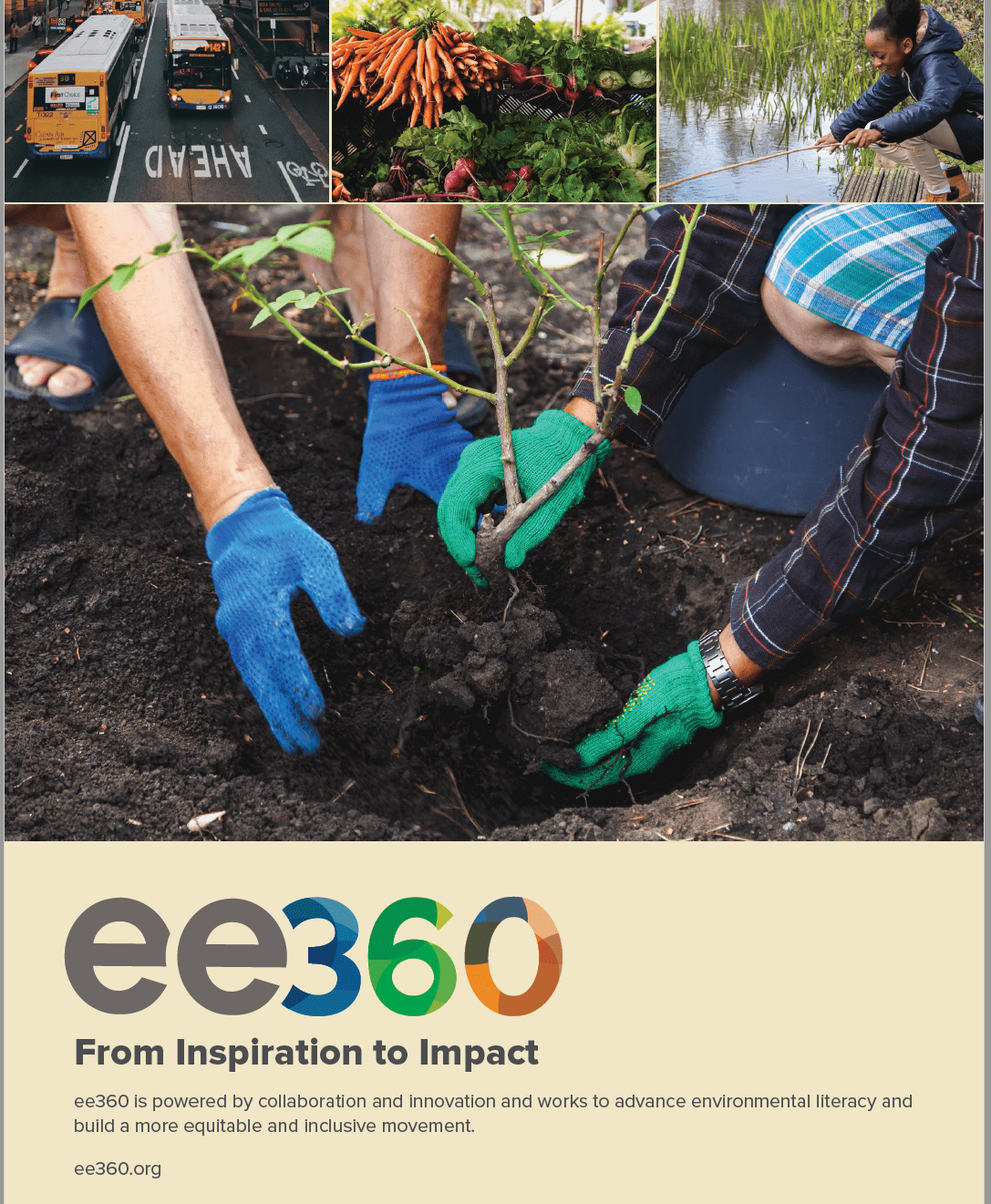 ee360 brochure cover with people's gloved hands working in garden