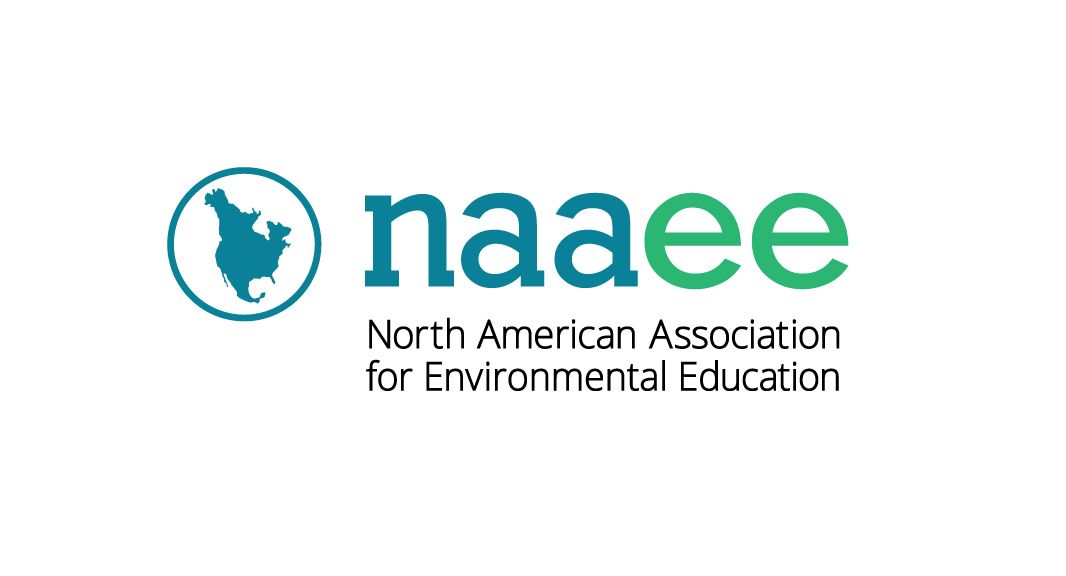 Blue icon of North America surrounded by a blue circle. The blue and green text to the icon says, "NAAEE" Under that is dark gray text that says "North American Association for Environmental Education"
