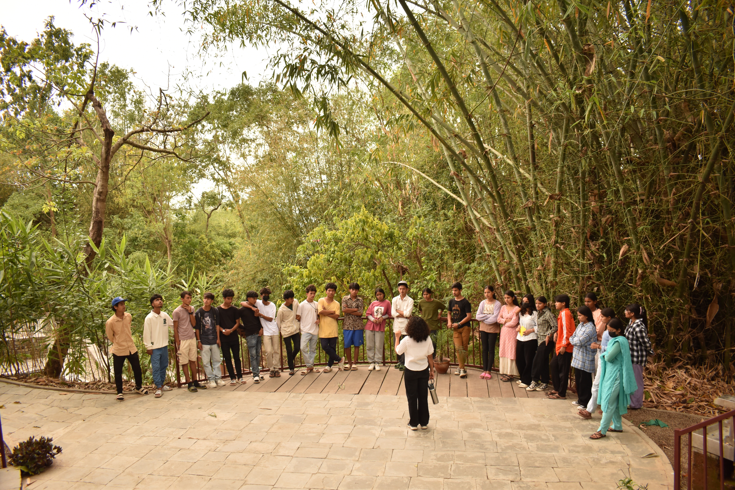 Facilitating session on sustainability features of Kopila Valley school to the students. Credit: BlinkNow.