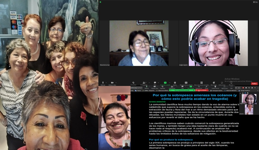 Teaching older adults about the importance of environmental care in Zoom meetings.