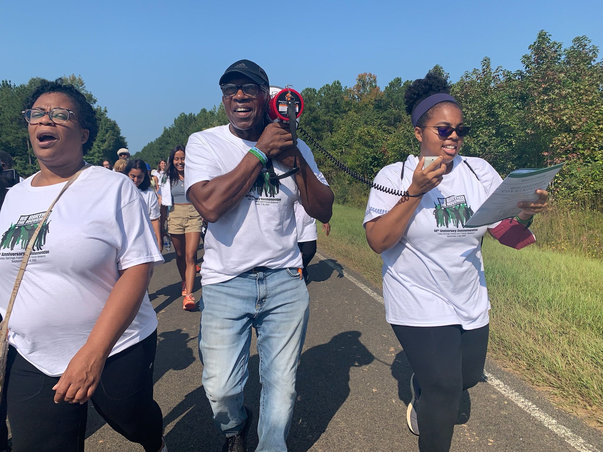 Cameron marching alongside fellow Warren County Environmental Action Team members and her oral history students during the Environmental Justice Movement 40th anniversary commemoration in Afton, NC. 