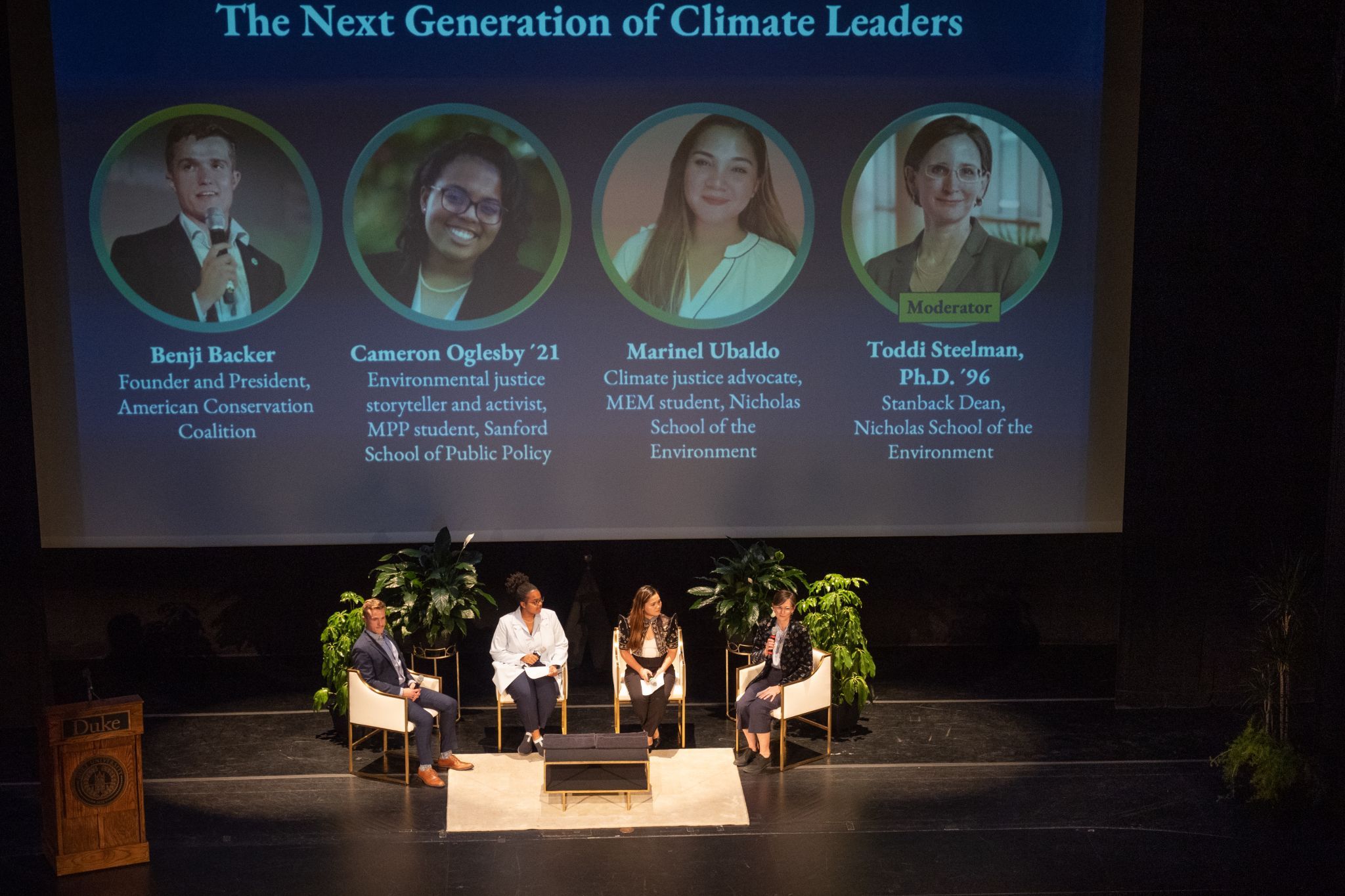 Cameron participating in university climate commitment panel in her capacity as a campus organizer, advocate for enhanced environmental justice literacy, and facilitator of institutional-community partnerships.