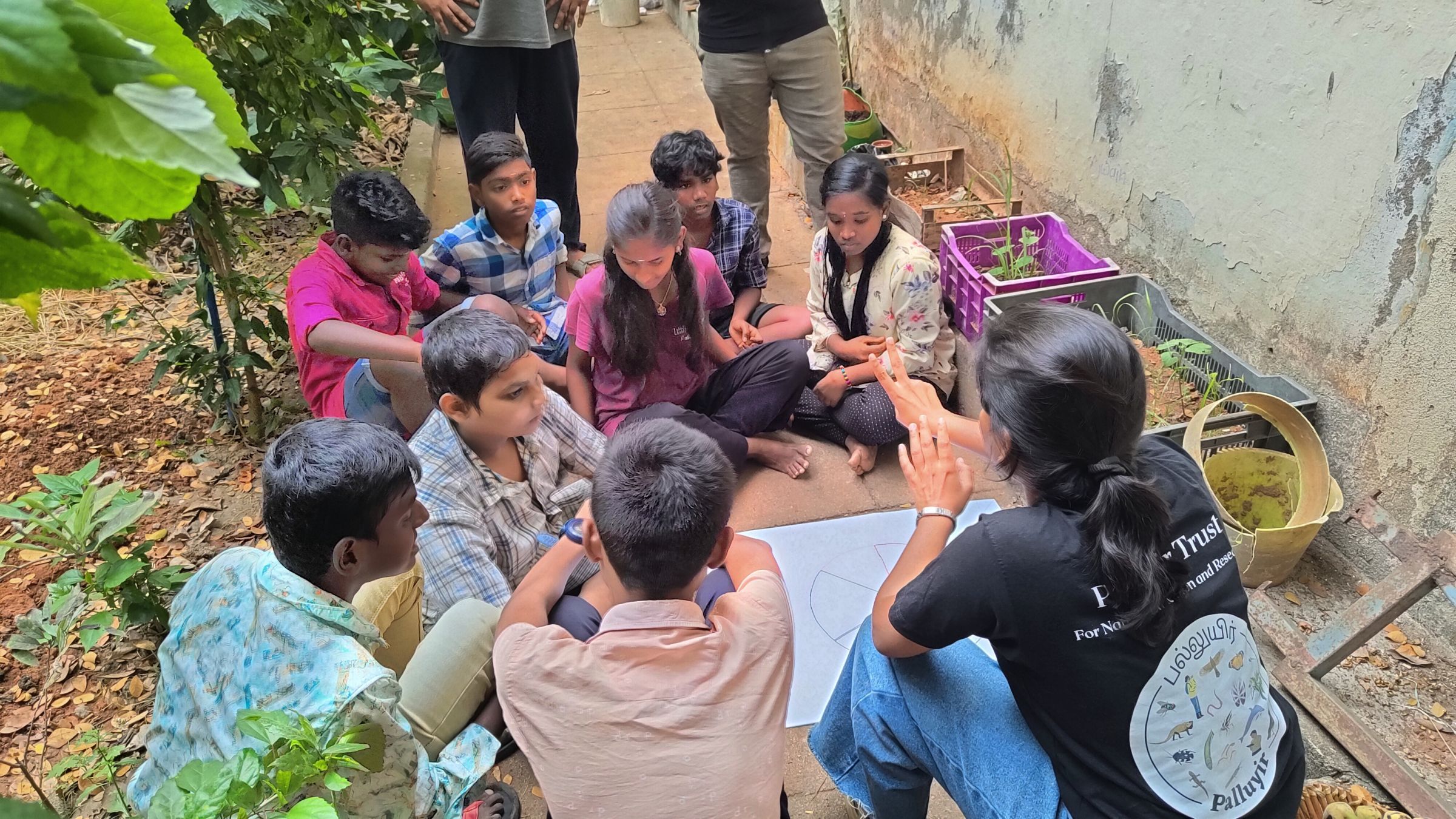 Introducing children to Nature Journaling at a local community garden.