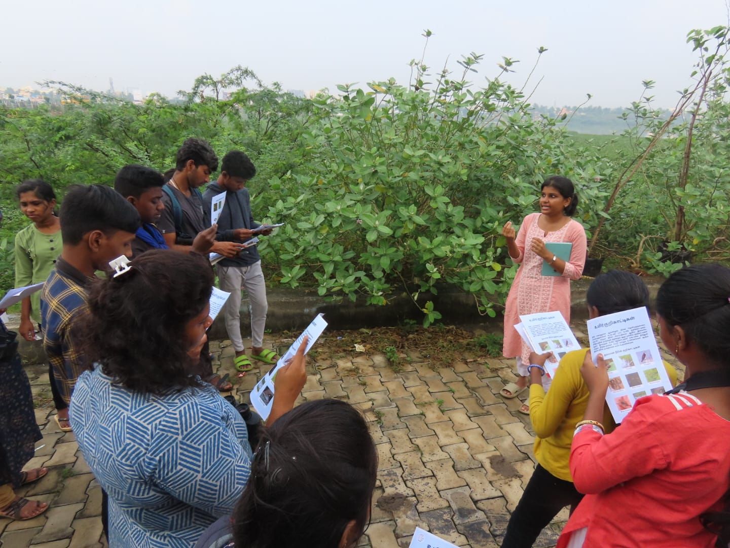 Discussing bio-indicators with the youth from a climate internship we run at Palluyir Trust. 