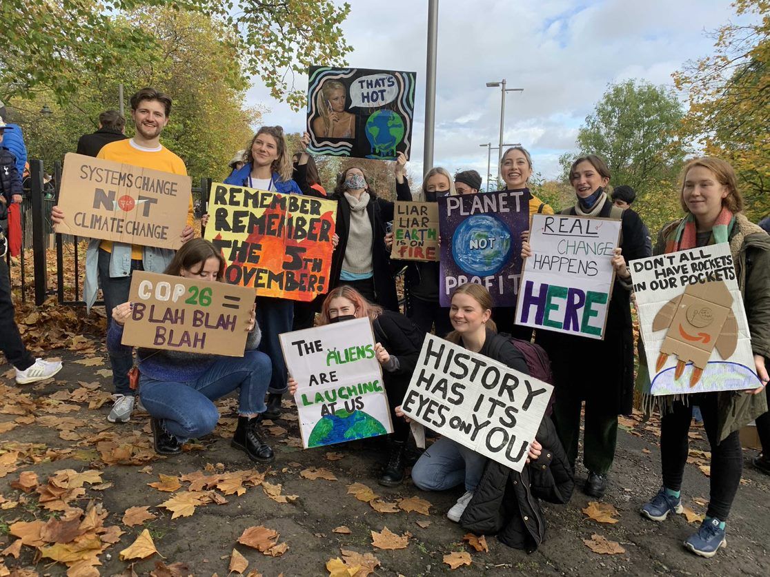 Climate activism with the UK Youth Climate Coalition at the Global Day of Action Rally at the Climate Conference COP26 in Glasgow. Credit: UKYCC.