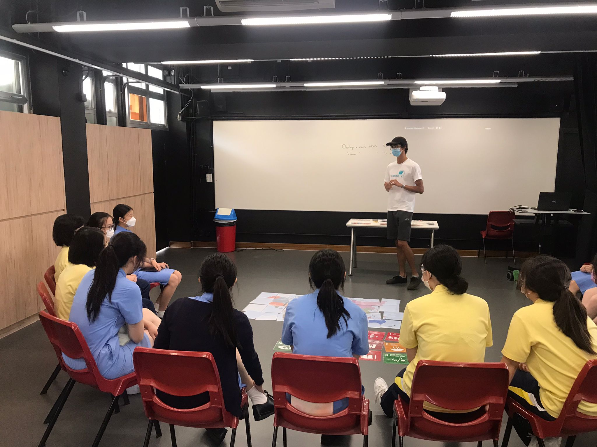 Serag teaching a group of young students about the SDGs. Credit: Intercultural Education Hong Kong.