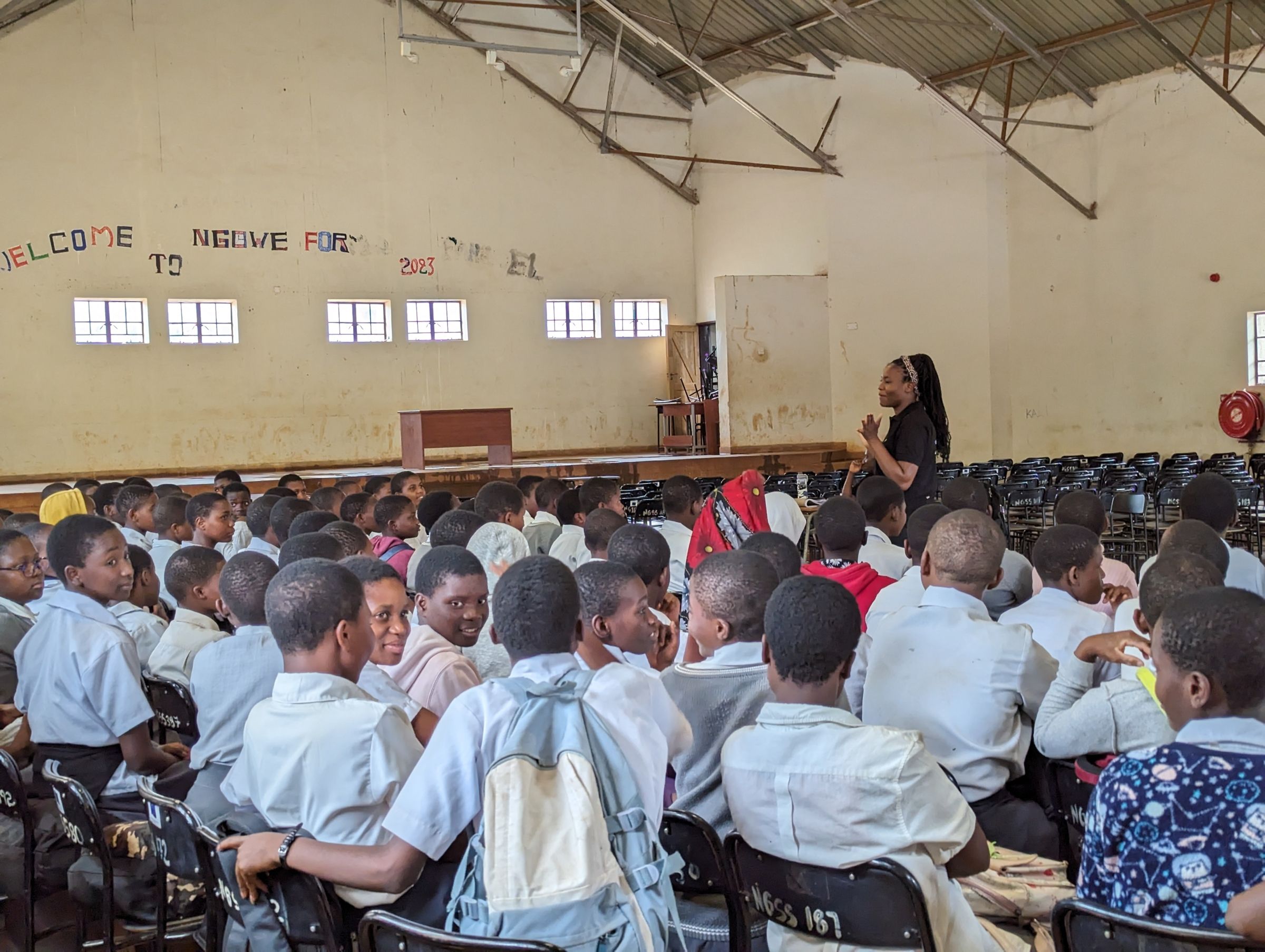 Joy Munthali teaches a group of students in Malawi